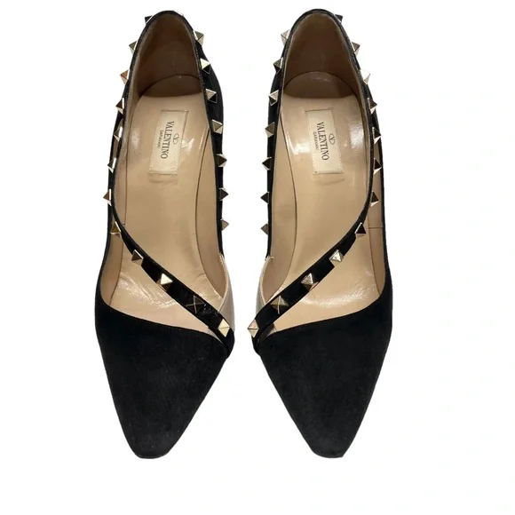 Valentino Garavani Asymmetric Suede Rockstud d'Orsay Pumps Heels Size 40 - Picture 5 of 12